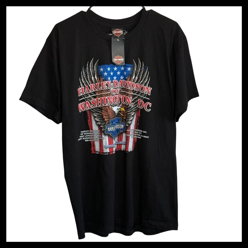 NWT Harley-Davidson Washington DC T-Shirt Mens Large Black Eagle Flag